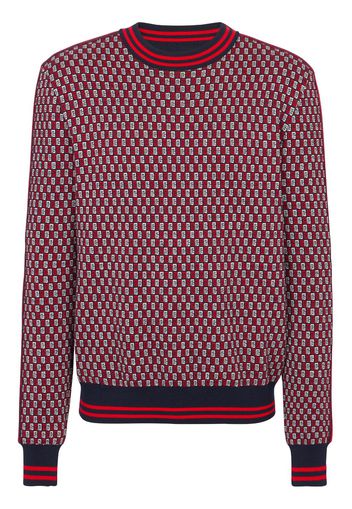 Balmain Karierter Pullover mit Monogramm - Rot