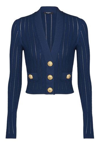 Balmain Cropped-Cardigan mit V-Ausschnitt - Blau