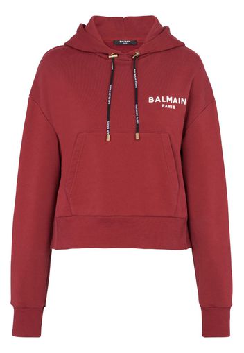 Balmain Cropped-Hoodie mit Logo - Rot