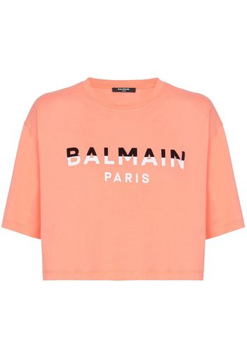 Balmain Cropped-T-Shirt mit geflocktem Logo - OGN