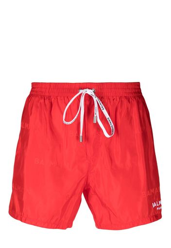 Balmain Badeshorts mit Logo-Print - Rot