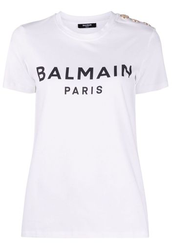 Balmain button-embellished logo print T-shirt - Weiß