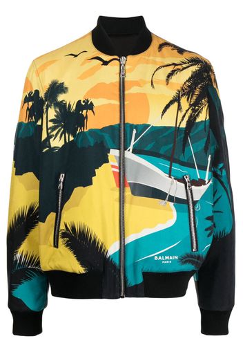 Balmain reversible graphic-print bomber jacket - Schwarz