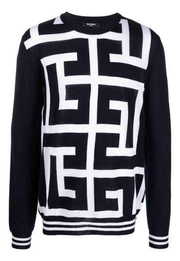 Balmain monogram-print merino wool jumper - Blau