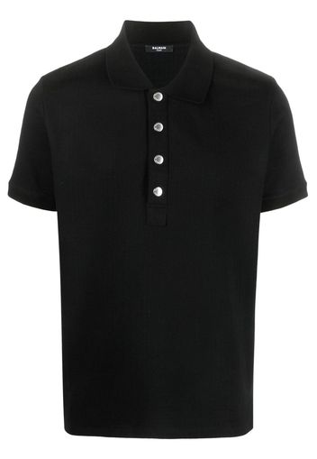 Balmain monogram-pattern piqué polo shirt - Schwarz