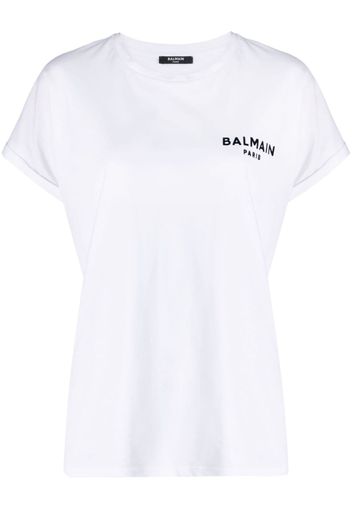 Balmain flocked-logo organic-cotton T-shirt - Weiß