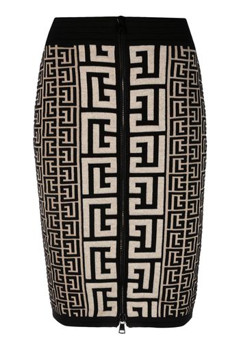 Balmain monogram-intarsia knit skirt - Nude