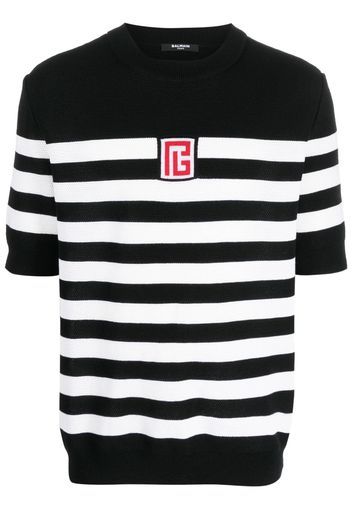 Balmain striped piqué knit T-shirt - Schwarz