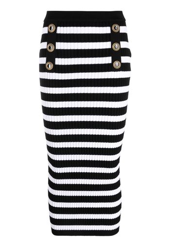 Balmain striped ribbed-knit midi skirt - Schwarz