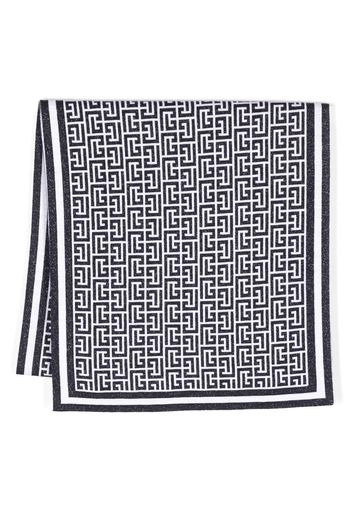 Balmain monogram-pattern wool-blend scarf - Blau