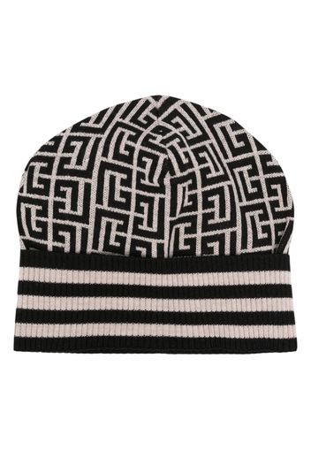 Balmain logo-jacquard wool beanie - Schwarz