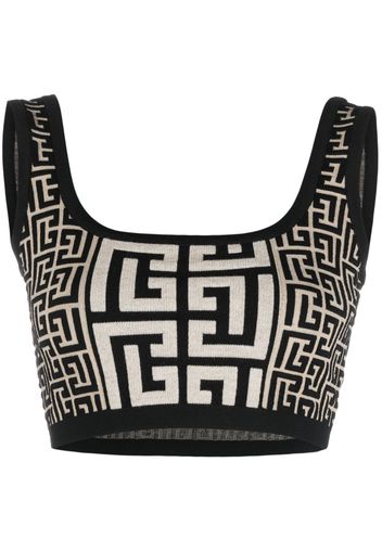 Balmain monogram-jacquard cropped knit top - Schwarz