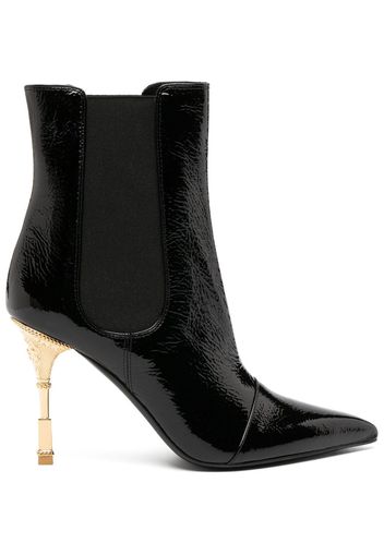 Balmain sculpted-heel patent-finish leather boots - Schwarz