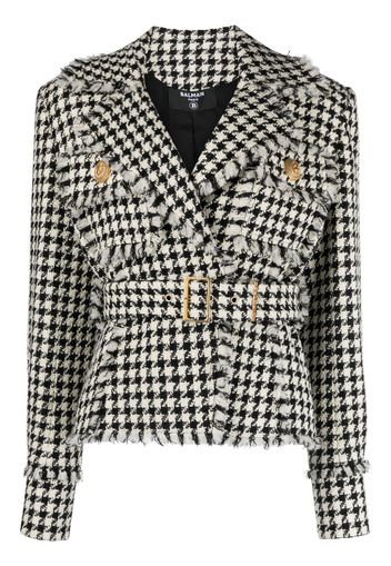 Balmain houndstooth tweed belted jacket - Nude