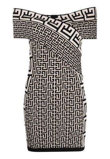 Balmain off-shoulder monogram minidress - Nude