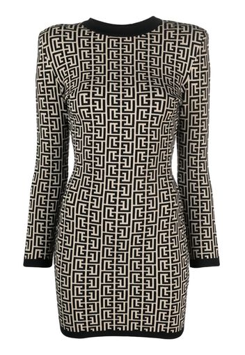 Balmain monogram-print wool-blend dress - Nude