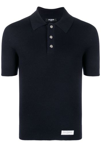 Balmain logo-patch wool polo shirt - Blau