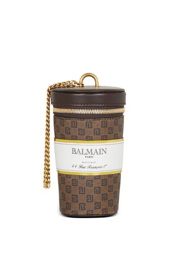 Balmain Coffee Cup Minaudière In Mini Monogram Canvas - Braun