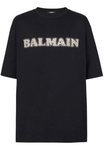 Balmain logo-embroidered cotton T-shirt - Schwarz