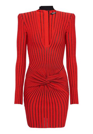 Balmain ribbed-knit long-sleeve dress - Rot