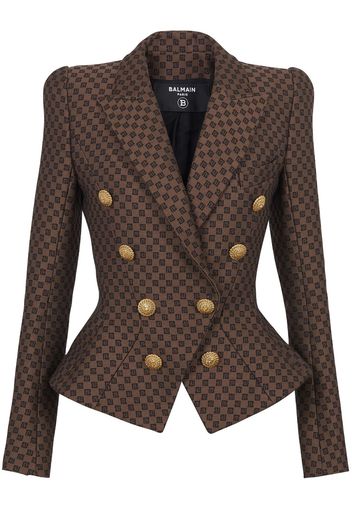 Balmain monogram-jacquard double-breasted blazer - Braun