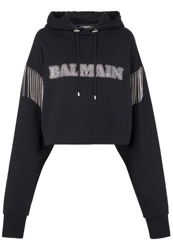 Balmain fringed organic-cotton hoodie - Schwarz