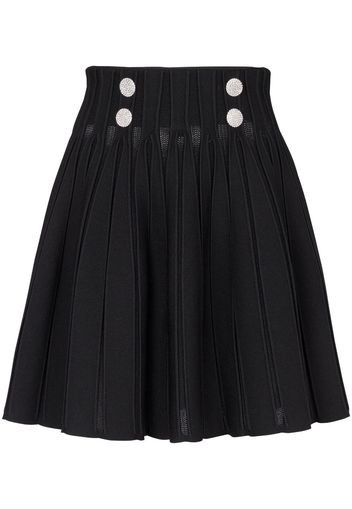 Balmain ribbed-knit pleated skater skirt - Schwarz