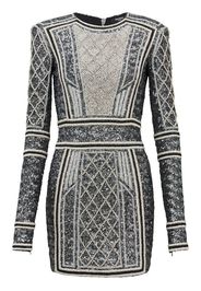 Balmain Langärmeliges Kleid mit Pailletten - Schwarz