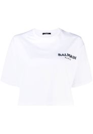 Balmain printed logo cropped T-shirt - Weiß
