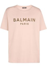 Balmain T-Shirt mit geflocktem Logo - Nude