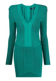 Balmain ribbed V-neck mini dress - Grün