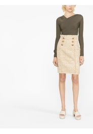 Balmain button-embellished tweed pencil skirt - Nude