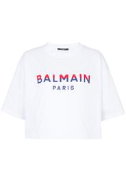 Balmain T-Shirt mit geflocktem Logo - Weiß