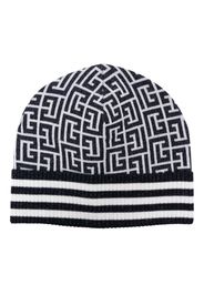 Balmain monogram-print ribbed-brim beanie - Blau