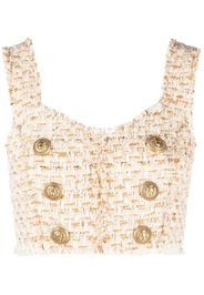 Balmain button-embellished tweed cropped top - Weiß