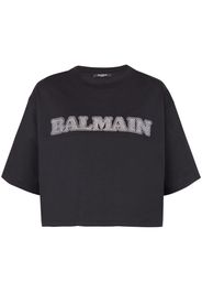 Balmain rhinestone-logo cropped cotton T-shirt - Schwarz