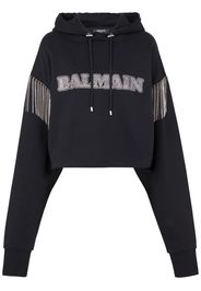 Balmain fringed organic-cotton hoodie - Schwarz