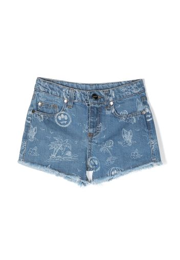 Barrow kids graphic-print denim shorts - Blau