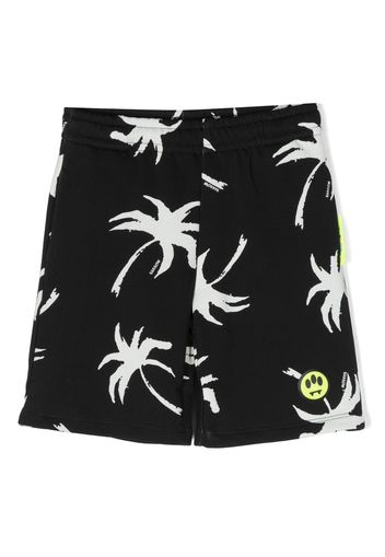 Barrow kids palm tree-print logo-patch cotton shorts - Schwarz