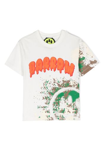 Barrow kids logo-print paint-splatter T-shirt - Weiß