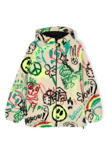 Barrow kids sketch-print fleece hooded jacket - Nude