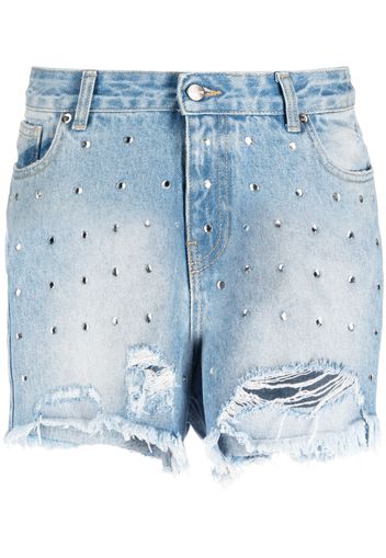 BARROW crystal-embellished denim shorts - Blau