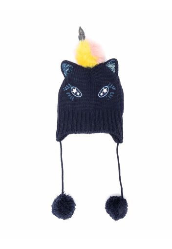 Billieblush cat embroidered beanie hat - Blau