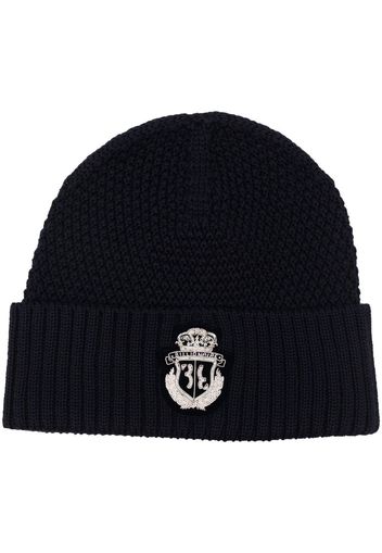 Billionaire logo-patch ribbed merino beanie - Blau