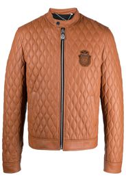 Billionaire crest-motif quilted leather jacket - Braun