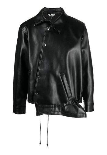 Black Comme Des Garçons asymmetric-hem artificial leather jacket - Schwarz