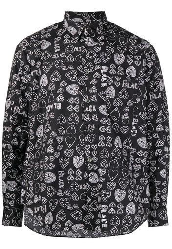 Black Comme Des Garçons heart-print cotton shirt - Schwarz