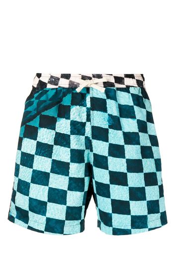 BLUE SKY INN check print deck shorts - Blau