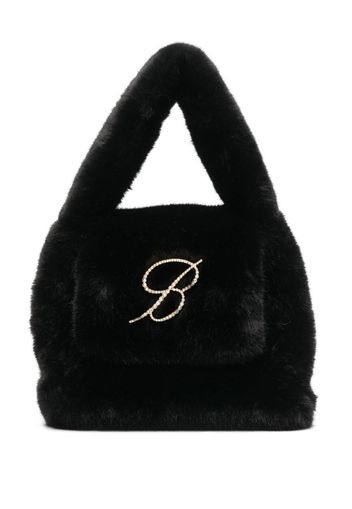 Blumarine faux-fur logo-patch mini bag - Schwarz