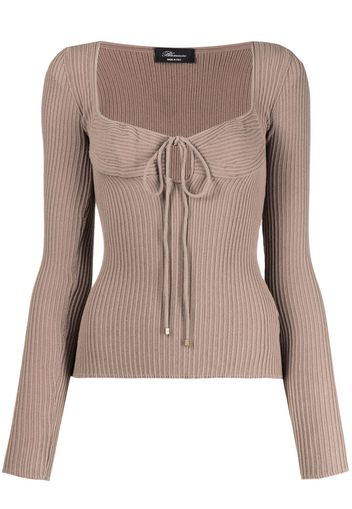 Blumarine ribbed-knit tie-neck sweatshirt - Braun